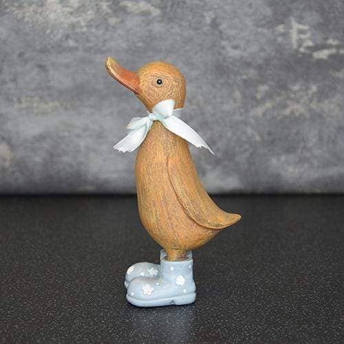 Duck in grey/blue wellies with bow ribbon 15.3cm