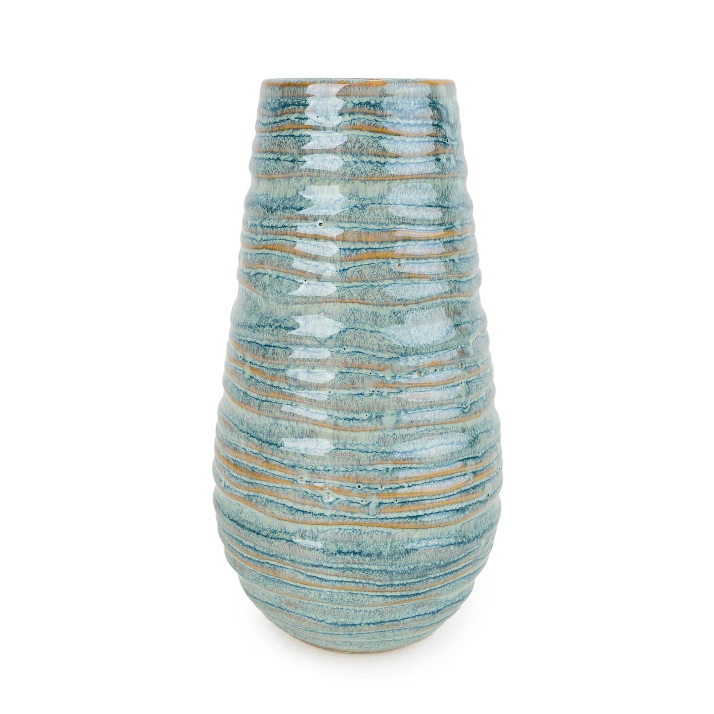 Small Ridged Vase - reactive blue glaze