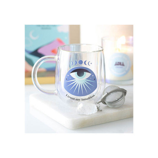 Intuition Double Walled Glass Mug with Aura Crystal Tea Infuser