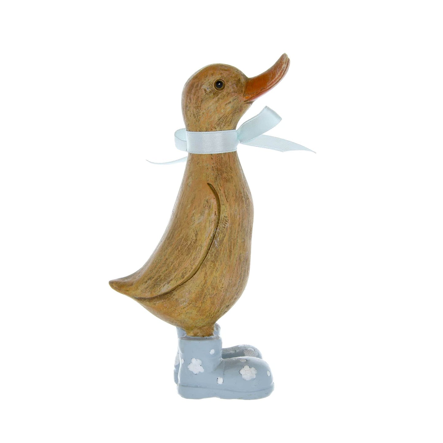 Duck in grey/blue wellies with bow ribbon 15.3cm