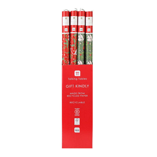 Folklore Red & Green Recycled Christmas Wrapping Paper - 3m