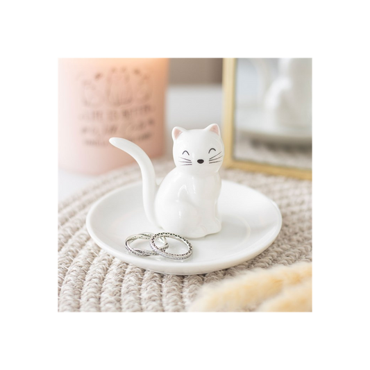 Sitting White Cat Face Trinket Dish
